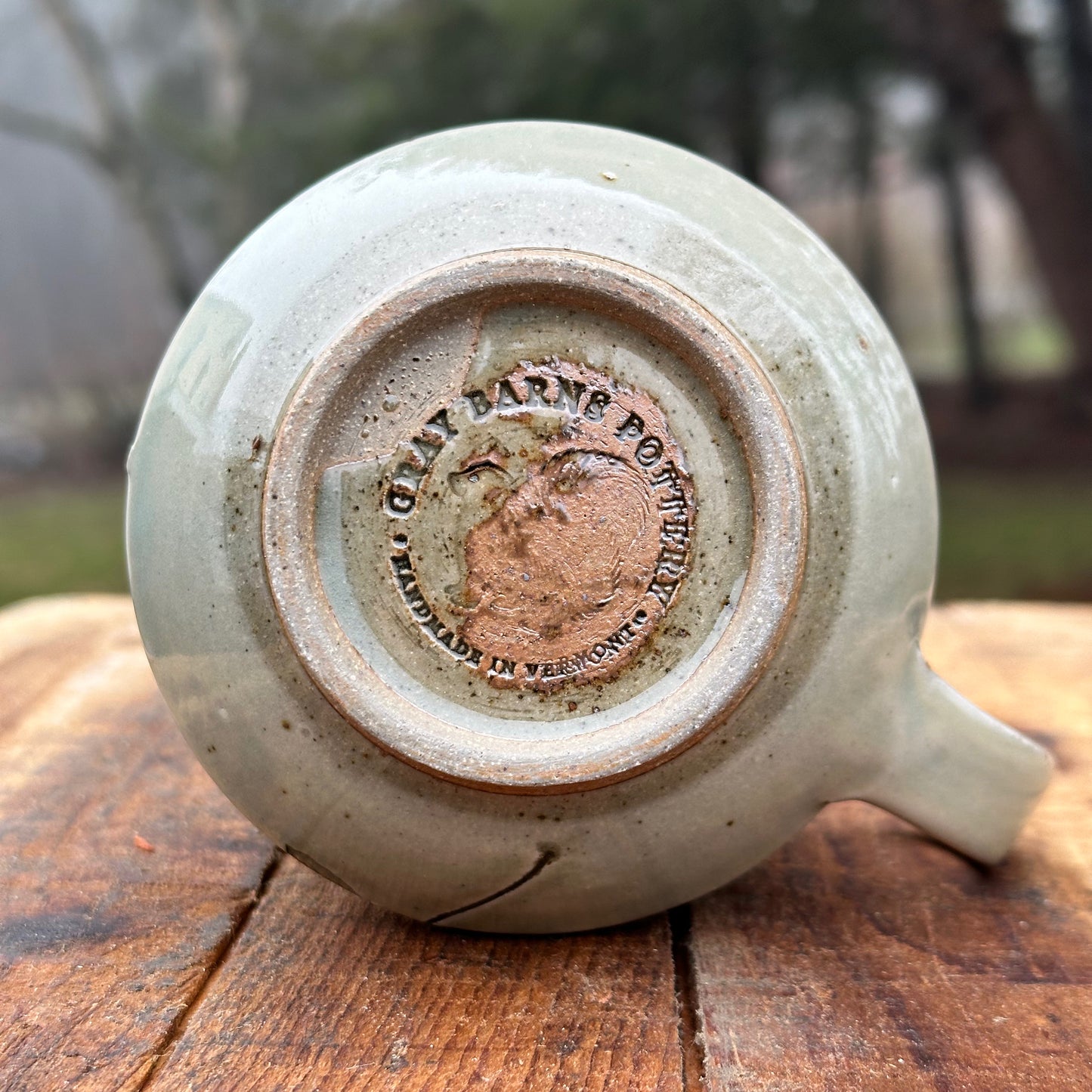 Maple Leaf Celadon Slipware Angle Mug