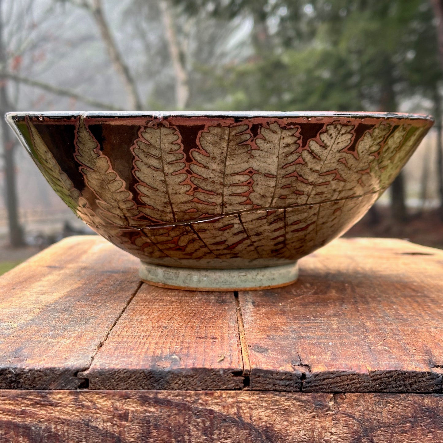 Fern Black Slip Medium Serving Bowl