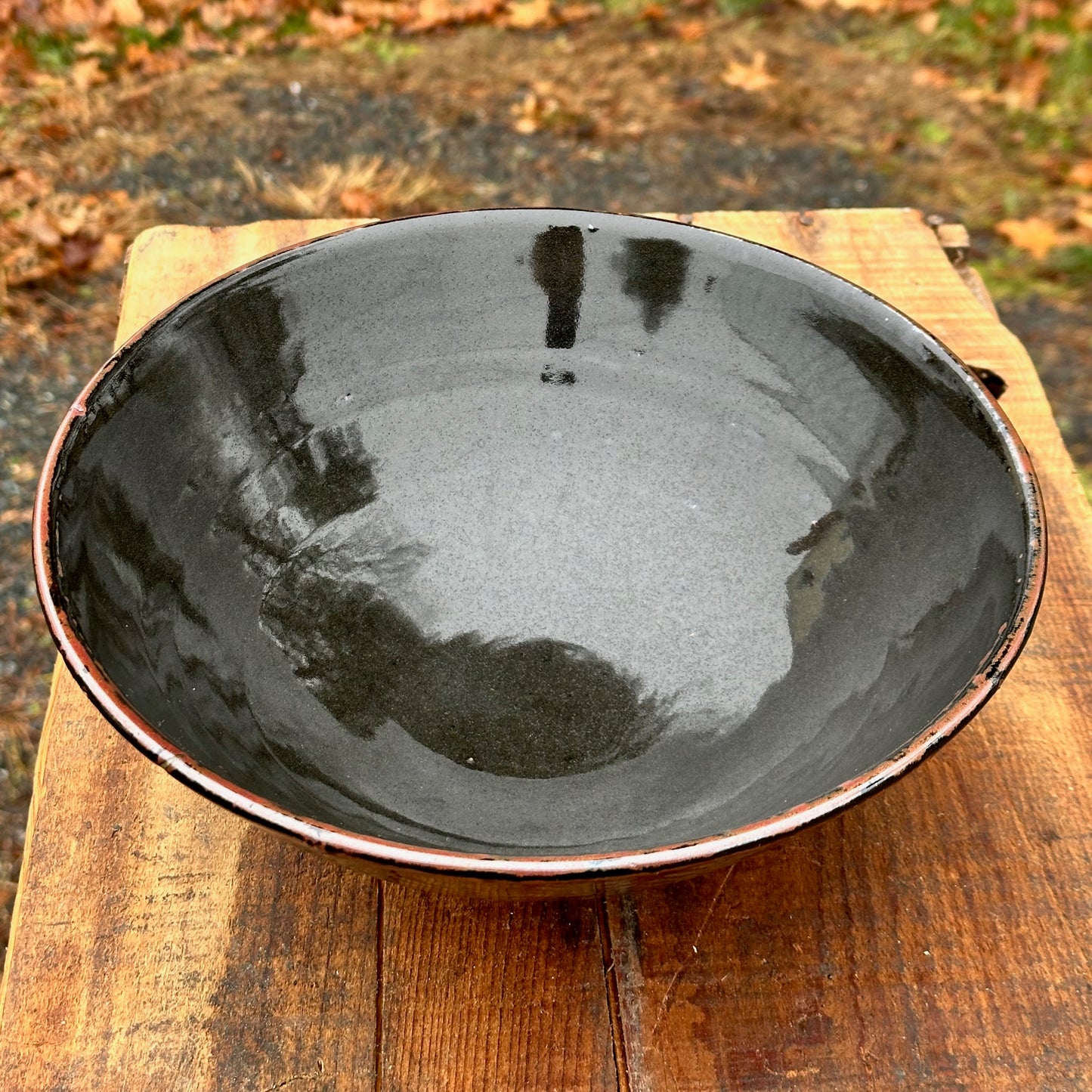 Fern Black Slip Medium Serving Bowl