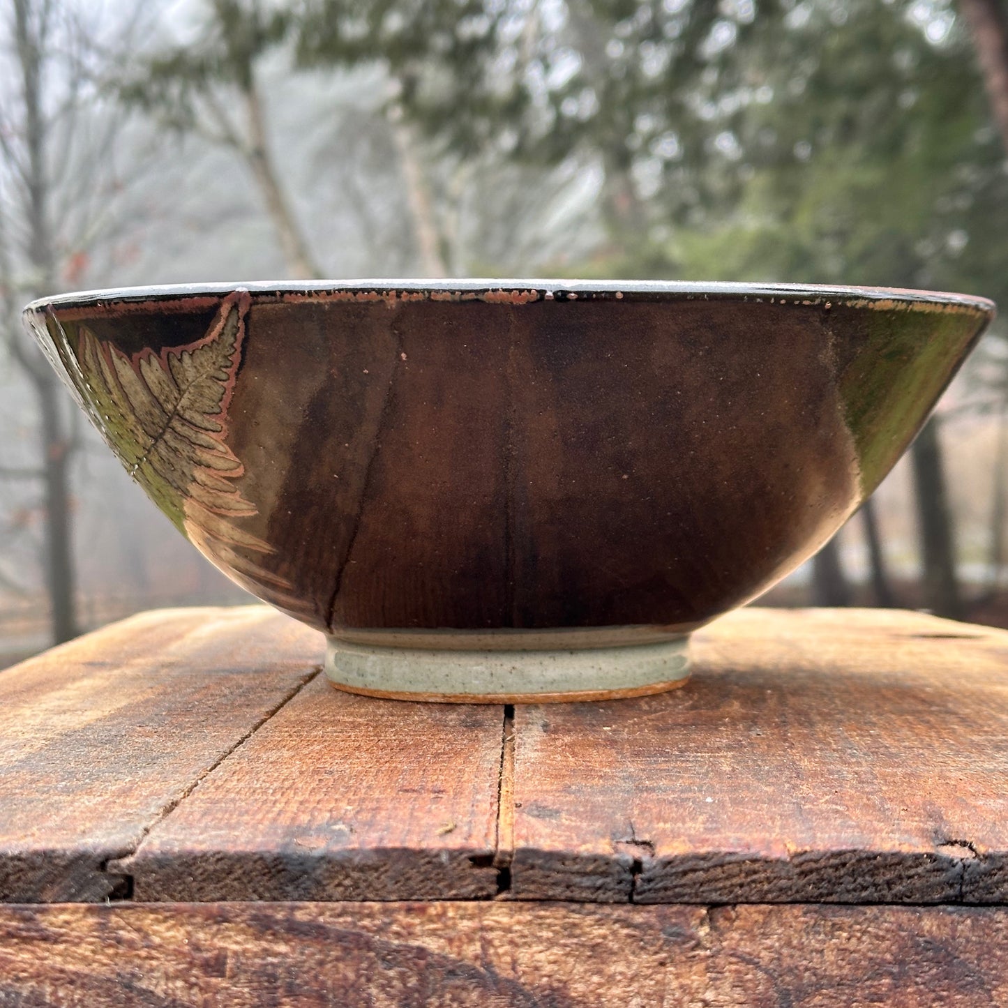 Fern Black Slip Medium Serving Bowl