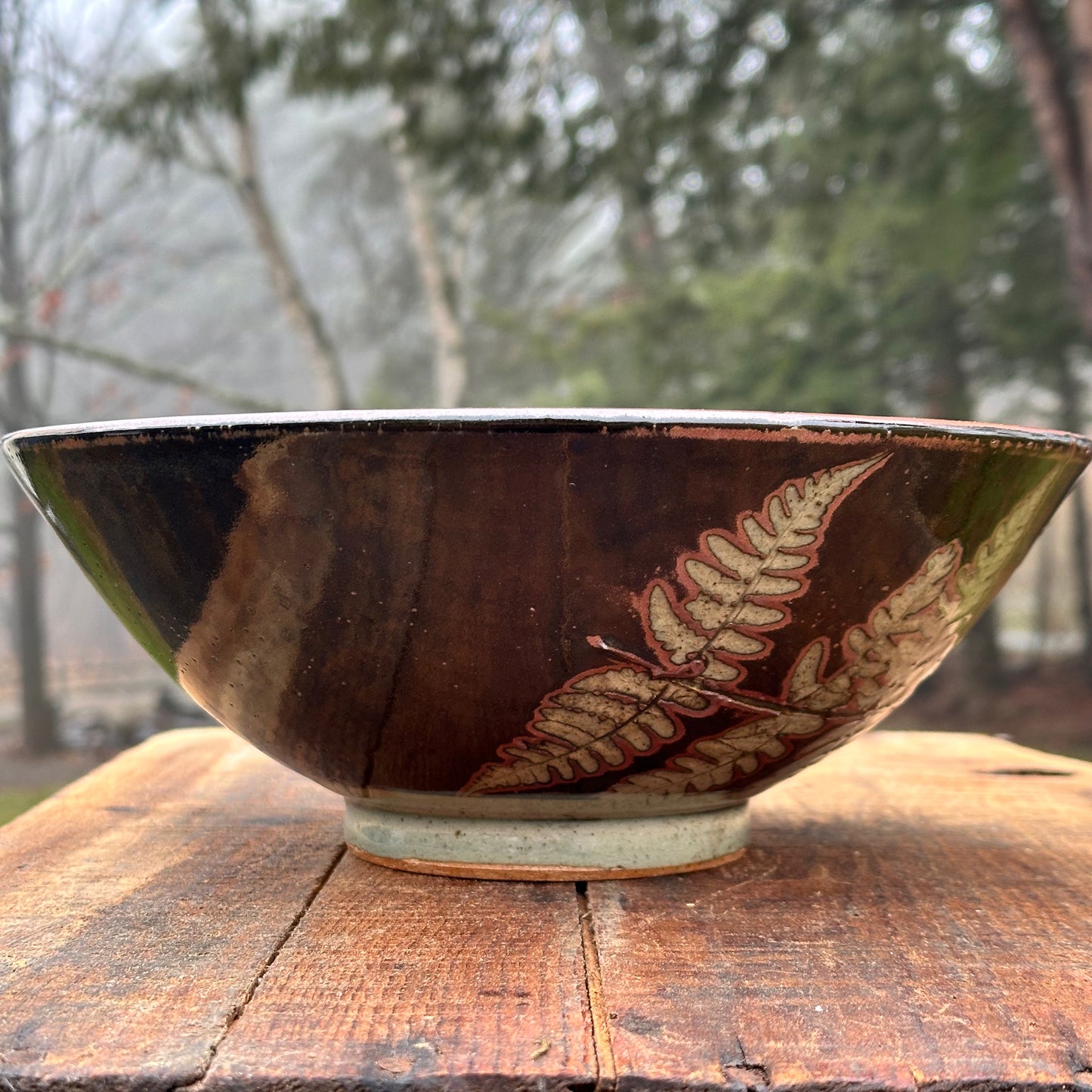 Fern Black Slip Medium Serving Bowl