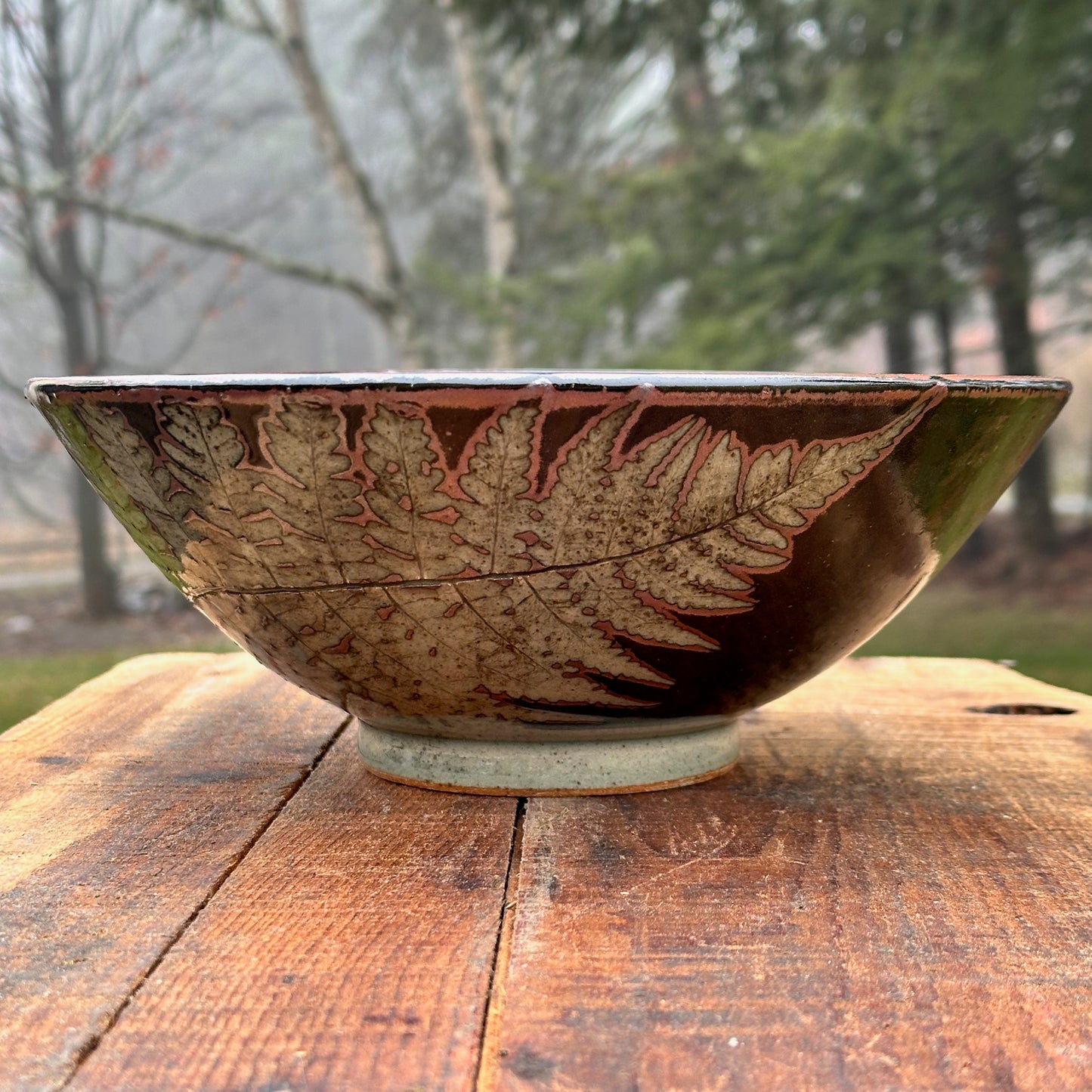 Fern Black Slip Medium Serving Bowl