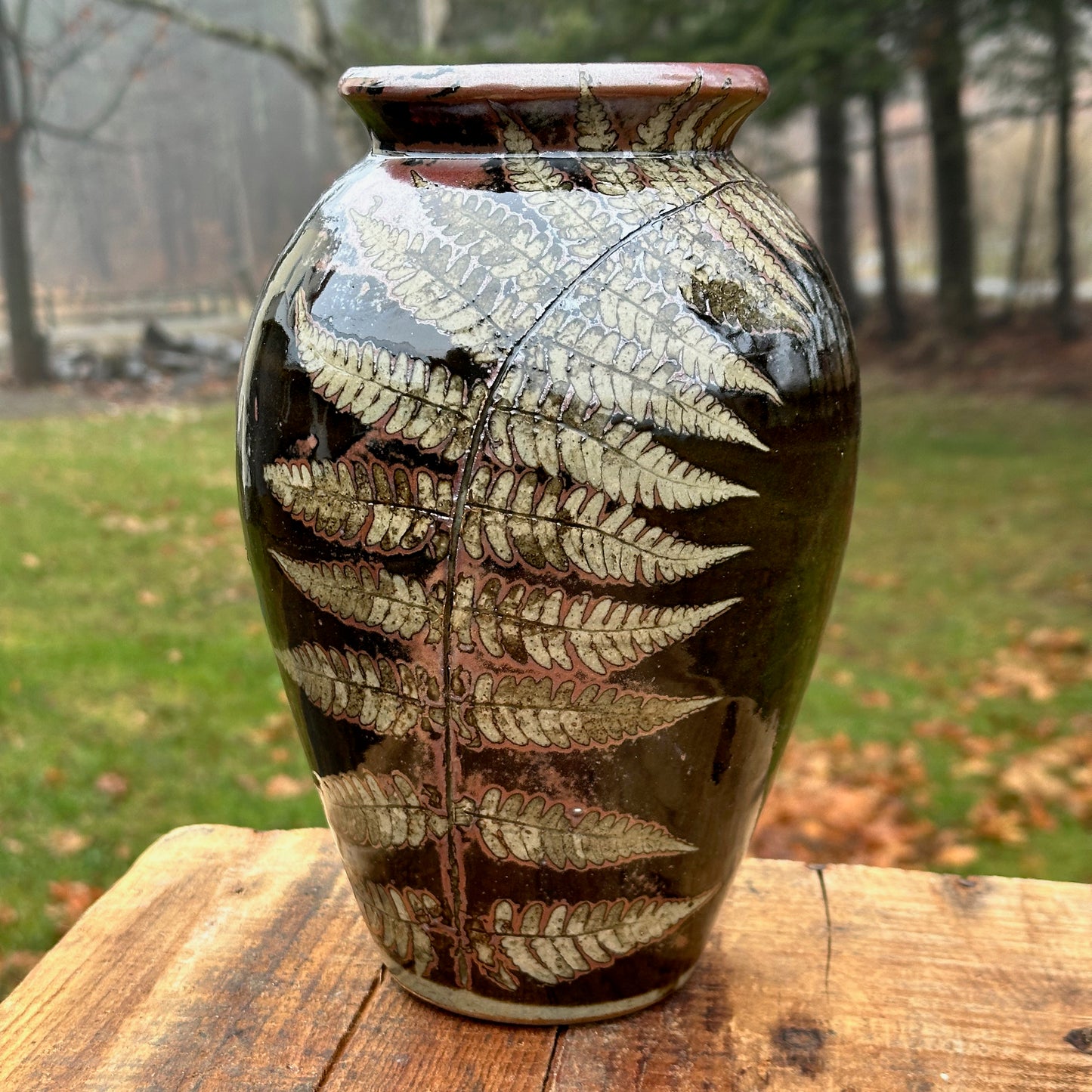 Fern Black Slip Vase