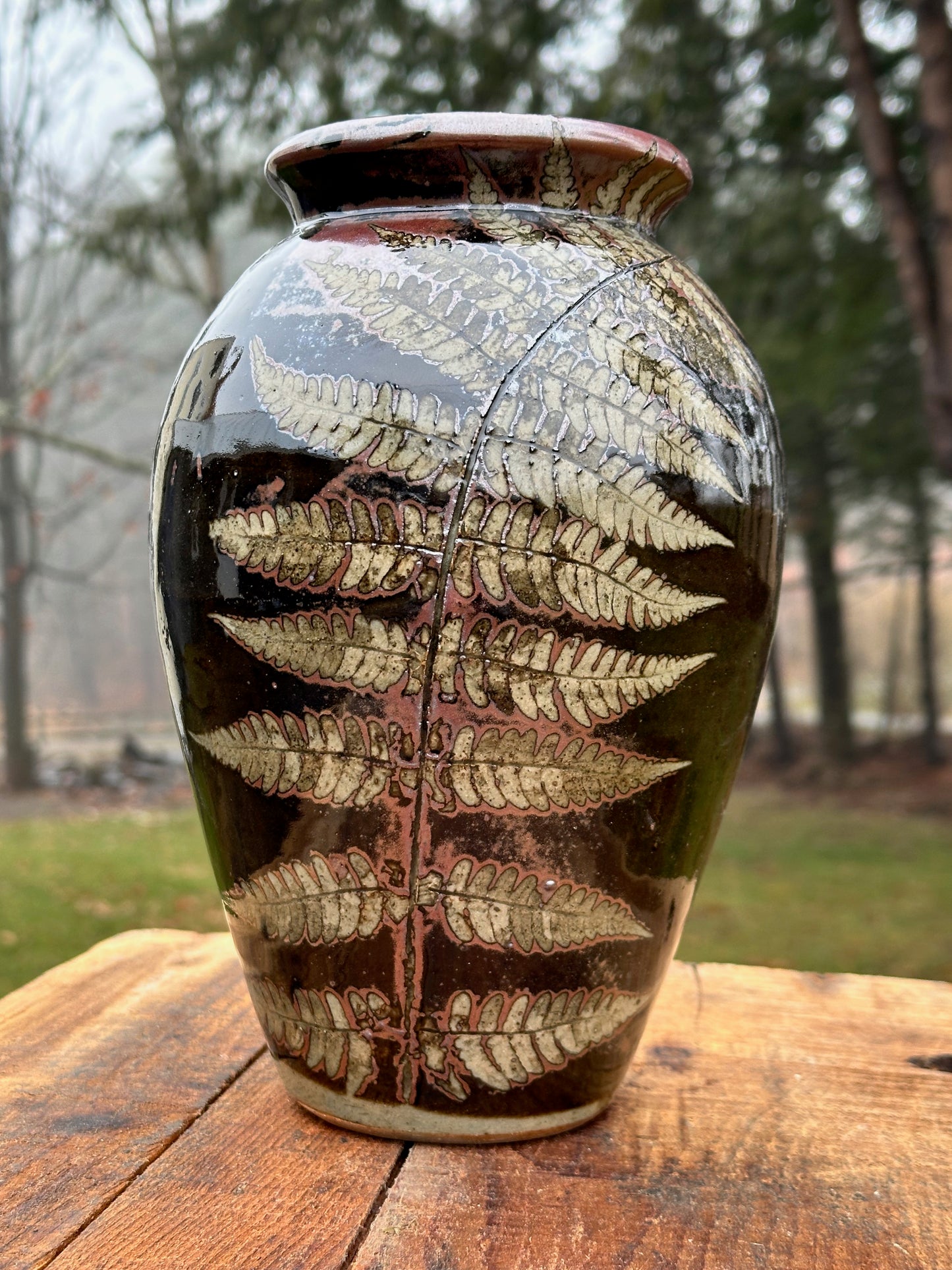 Fern Black Slip Vase