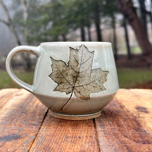 Maple Leaf Celadon Slipware Angle Mug