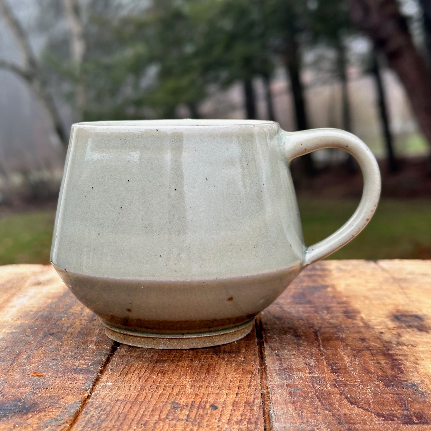 Maple Leaf Celadon Slipware Angle Mug