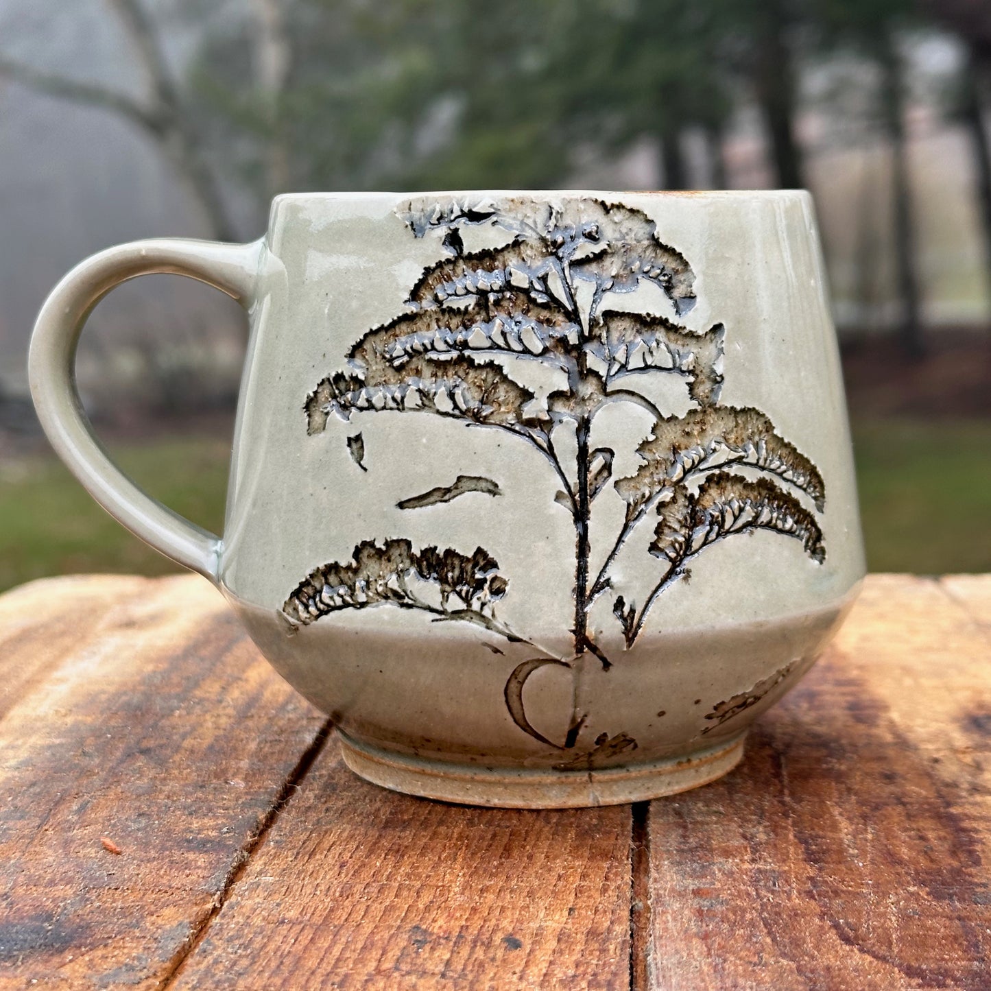 Goldenrod Celadon Slipware Angle Mug