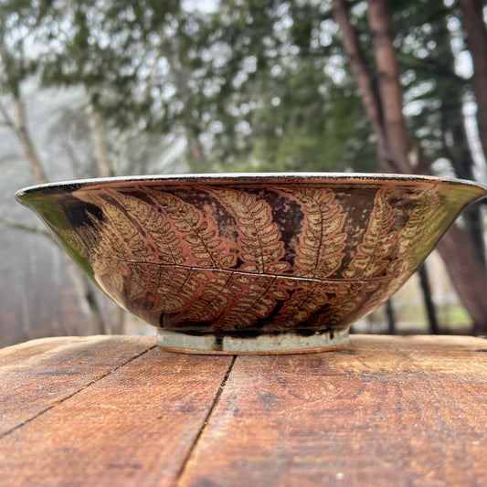 Fern Black Slip Flared Medium Serving Bowl